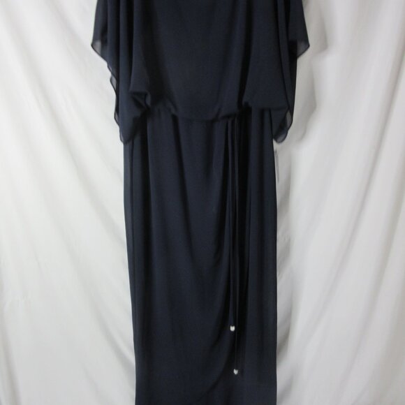 Jessica Howard Maxi Formal Dress Souffle Chiffon Short Sleeve Navy Size 14W NWT - Picture 4 of 16